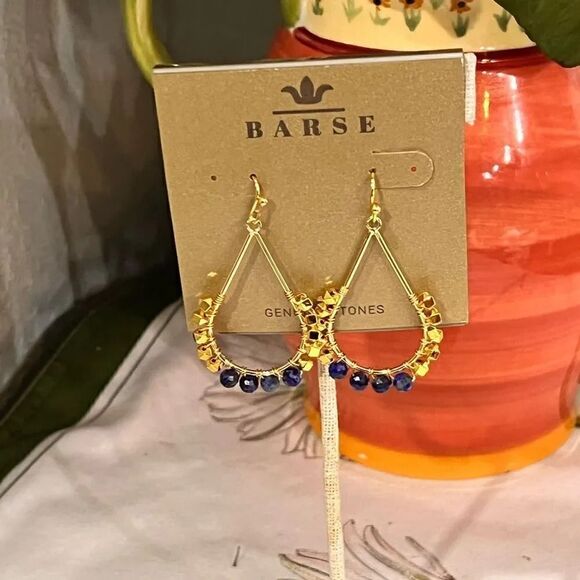 NWT Barse Genuine Stones Lapis Drop Earrings #BJER - Picture 2 of 7